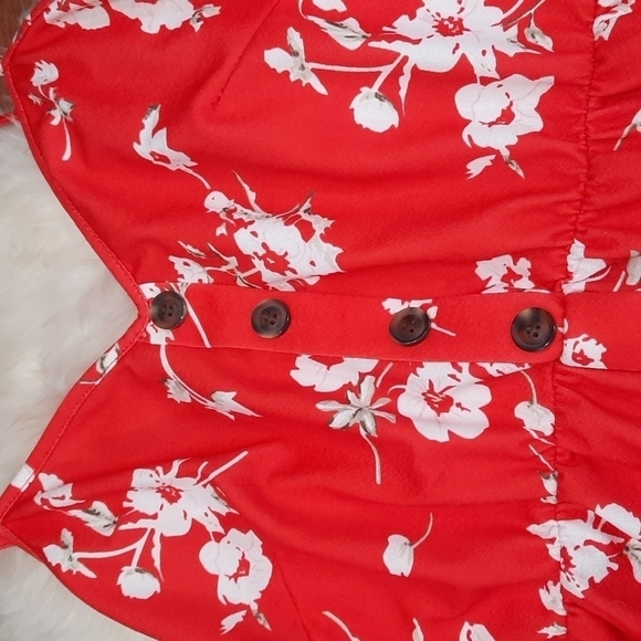 Boutique Red Floral Button Front Summer Dress - Picture 4 of 6